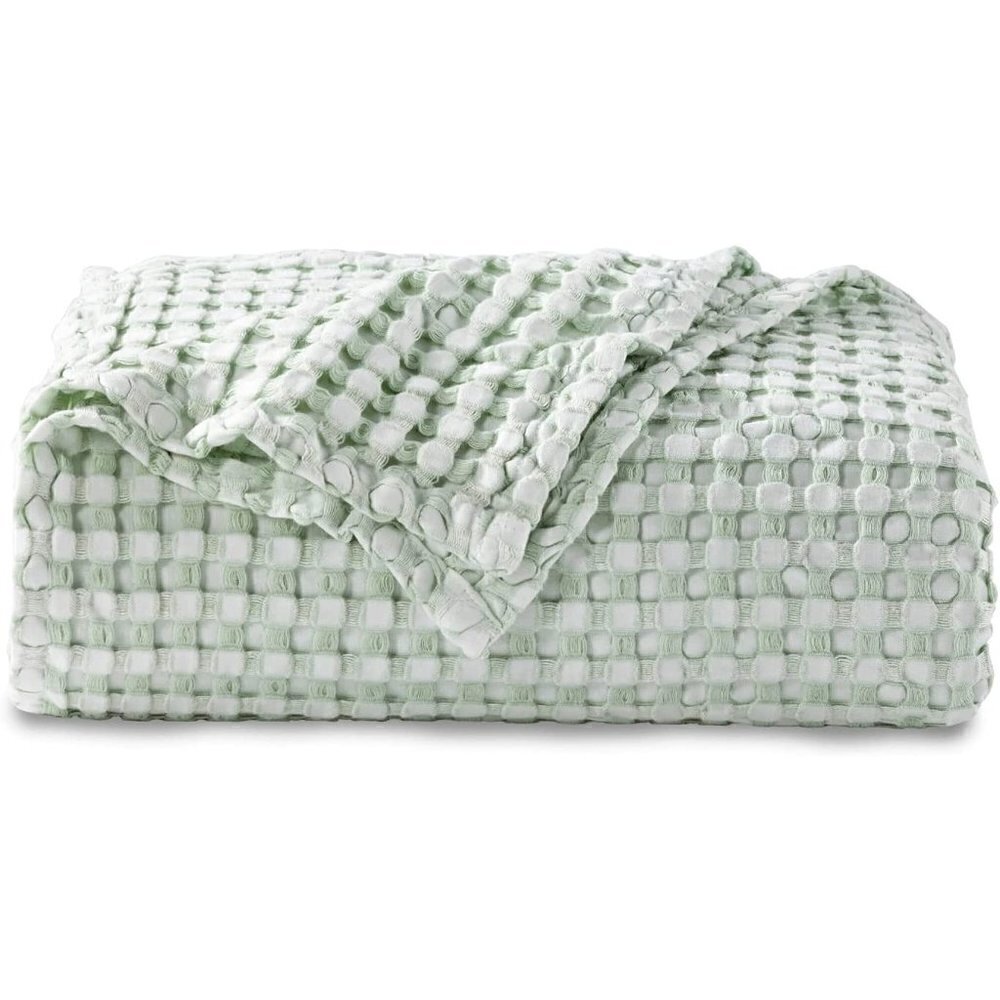 COTTON Waffle Weave Bamboo Blanket Queen Size Cream Soft Lightweight Bed Blanket